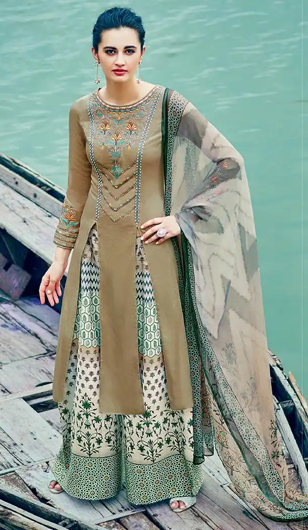 Tan Brown Color Cotton,Satin Straight Cut Style Evening Wear Palazzo Dresses | FH552982658