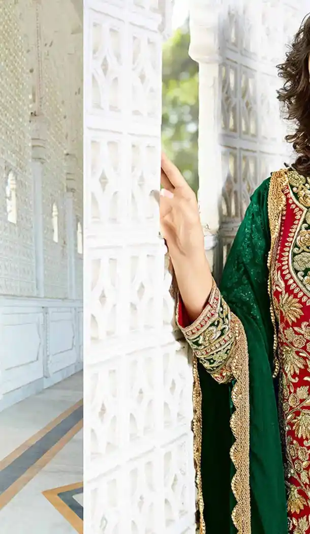 Pakistani Designer Chrome Green Color Silk Straight Cut Patiyala Dress | FH553382735