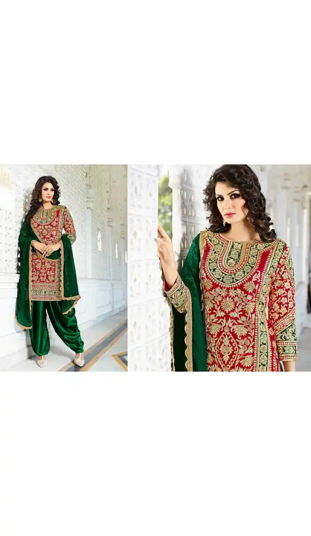 Pakistani Designer Chrome Green Color Silk Straight Cut Patiyala Dress | FH553382735