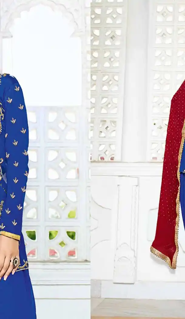 Pakistani Designer Blue Color Crepe Silk Anarkali Patiyala Suit | FH553382739