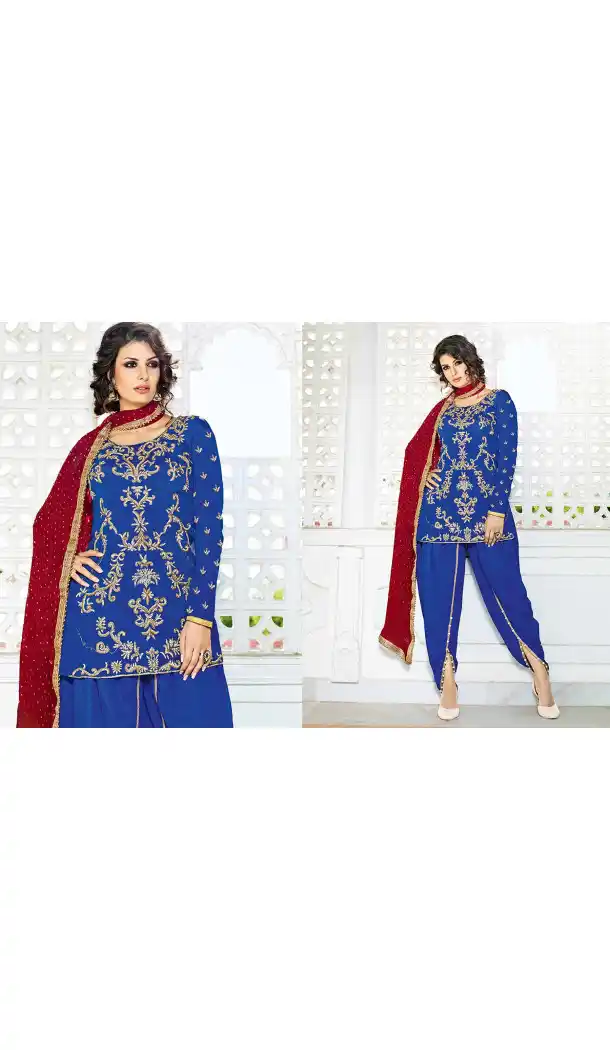 Pakistani Designer Blue Color Crepe Silk Anarkali Patiyala Suit | FH553382739