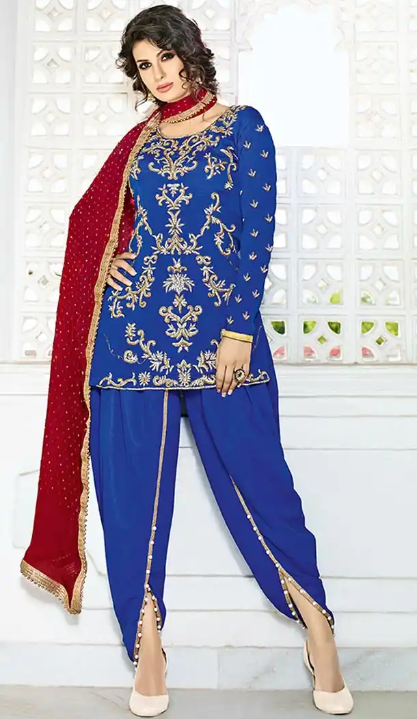 Pakistani Designer Blue Color Crepe Silk Anarkali Patiyala Suit | FH553382739