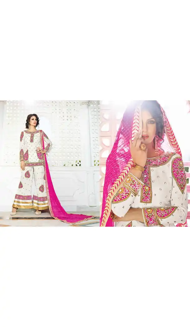 Pakistani Designer White Color Georgette Anarkali Palazzo Suit | FH553382740