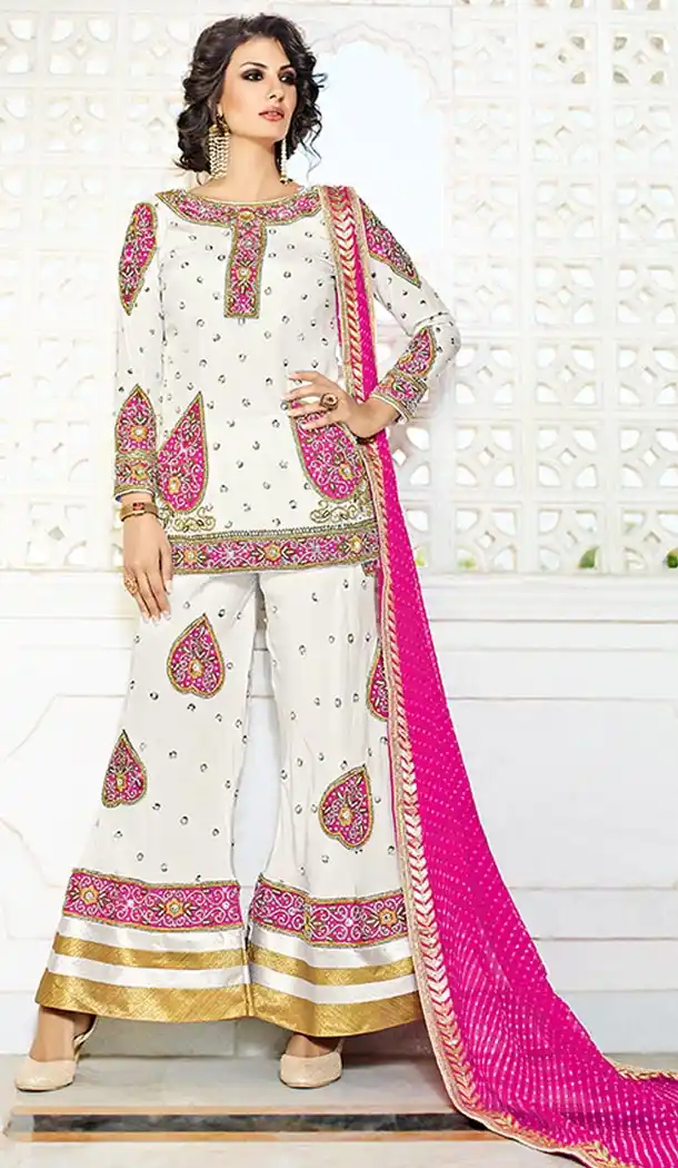 Pakistani Designer White Color Georgette Anarkali Palazzo Suit | FH553382740