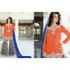 Pakistani Designer Orange Color Crepe Silk Straight Cut Churidar Suit | FH553382744