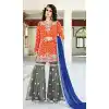 Pakistani Designer Orange Color Crepe Silk Straight Cut Churidar Suit | FH553382744