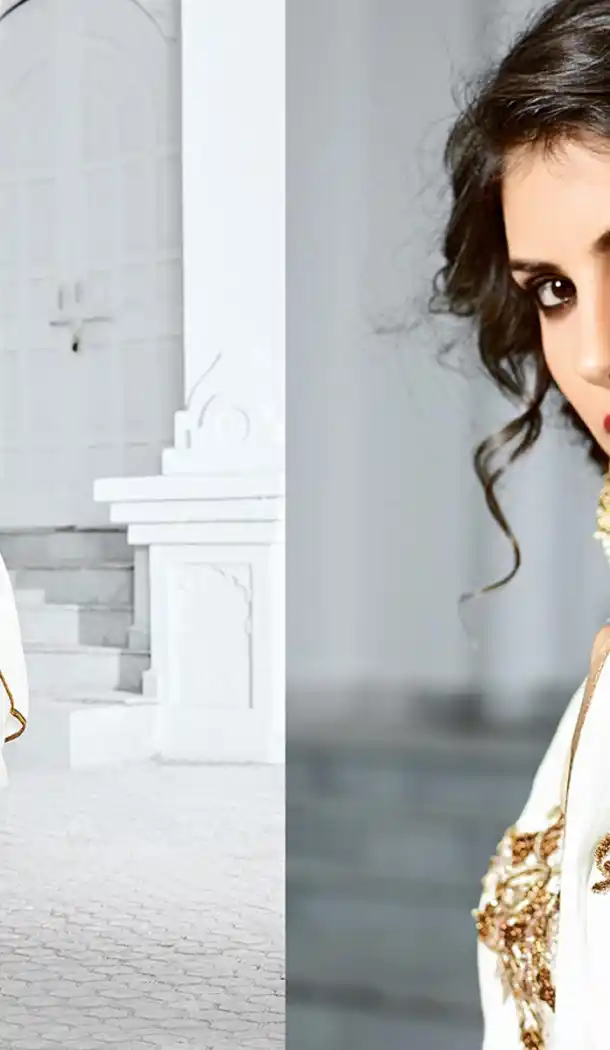 Pakistani Designer White Color Satin Straight Cut Dhoti Suit | FH553382745