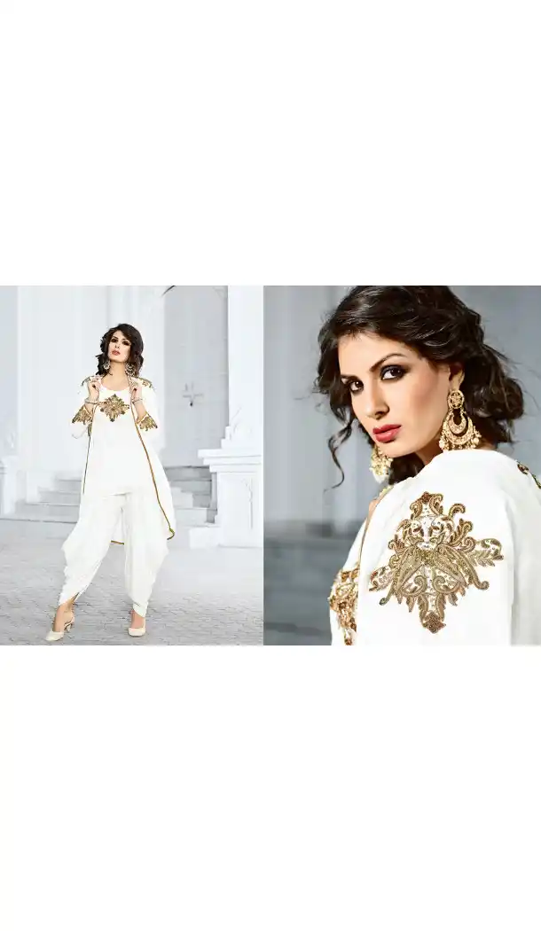 Pakistani Designer White Color Satin Straight Cut Dhoti Suit | FH553382745