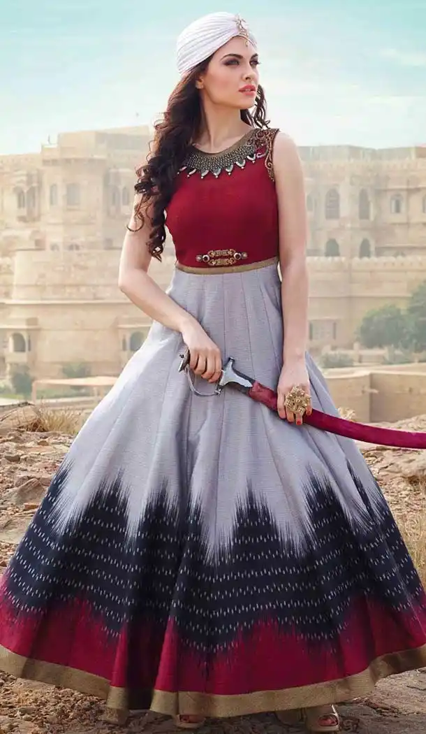 Slate Color Bhagalpuri Silk Party Wear Style Readymade Gown | FH553582662