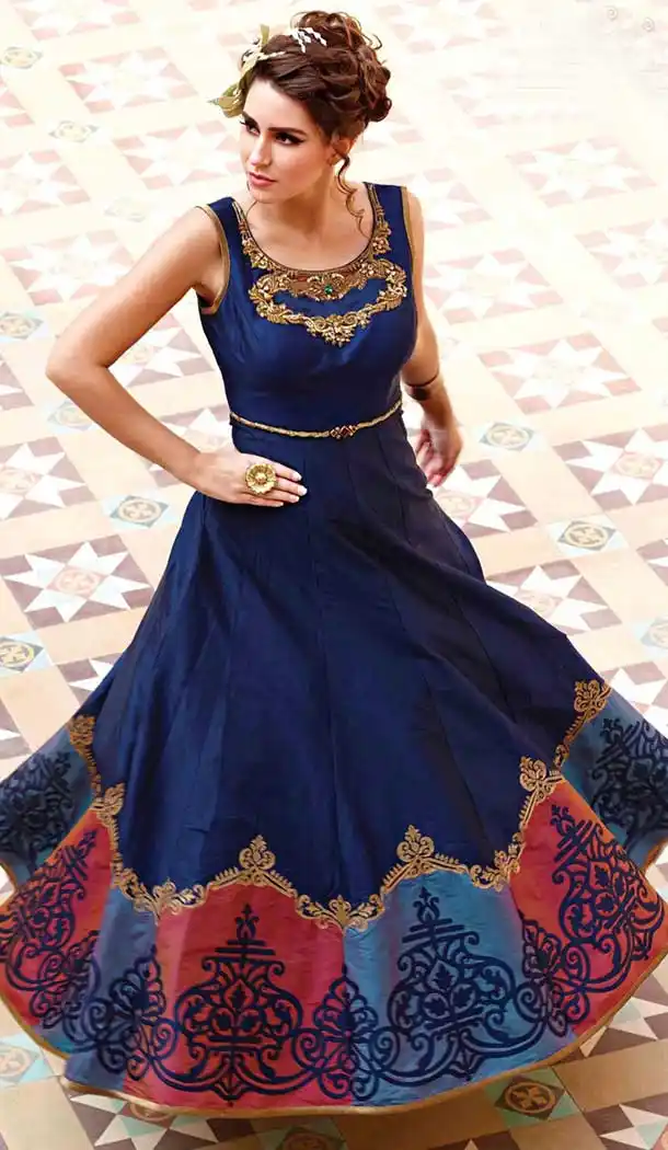 Deep Blue Color Bhagalpuri Silk Party Wear Style Readymade Gown | FH553582667