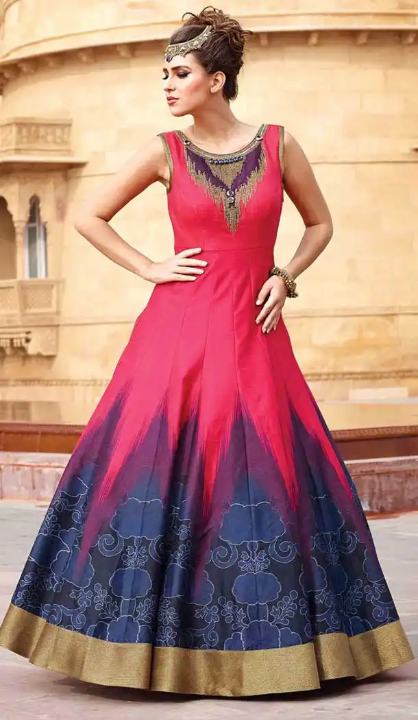 Deep Pink Color Bhagalpuri Silk Party Wear Style Readymade Gown | FH553582668