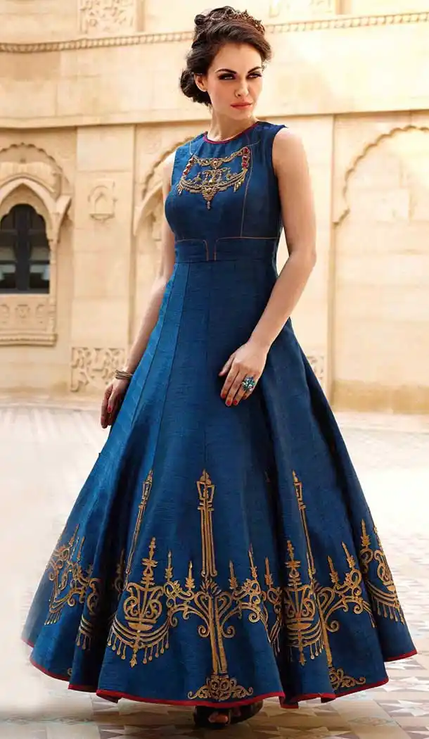 Blue Color Bhagalpuri Silk Party Wear Style Readymade Gown | FH553582669