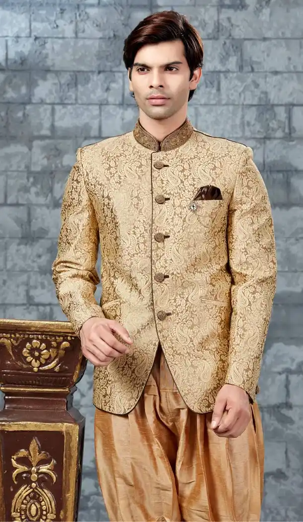 Premium Quality Wedding Sherwani with patiala In Brocade Tan Brown Color | FH554282788