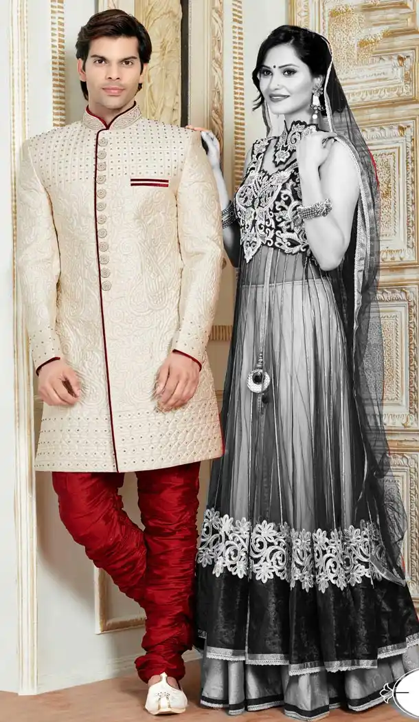 Premium Quality Wedding Sherwani with Bridges In Brocade Cream Color | FH554282793