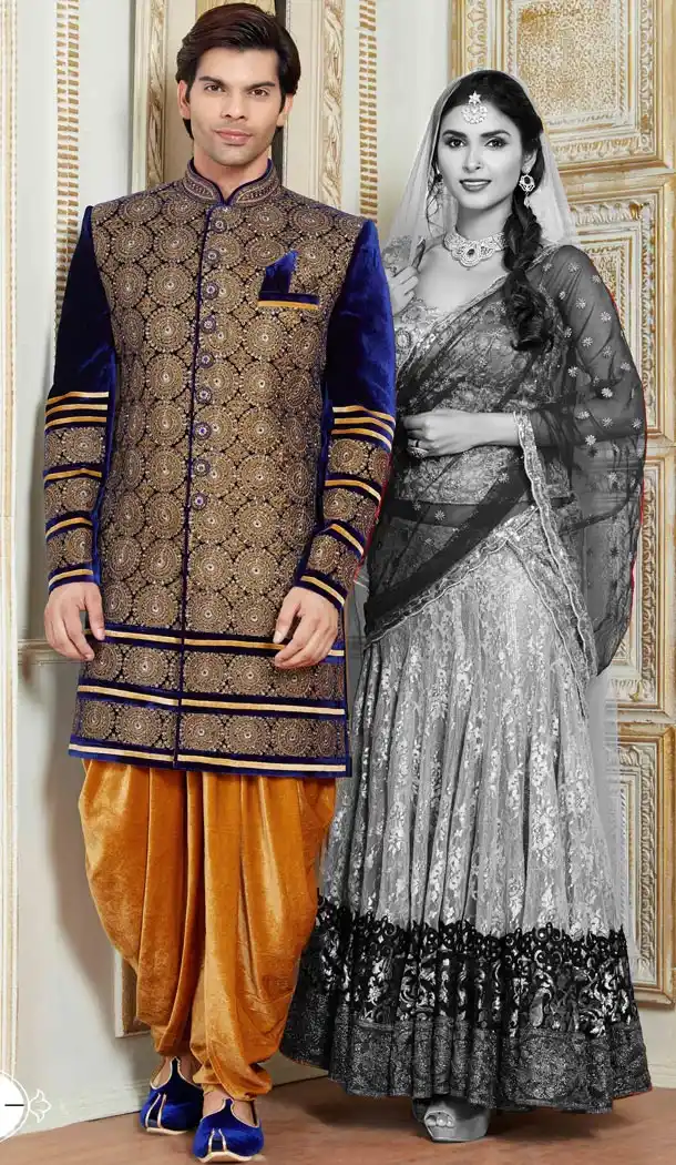 Premium Quality Wedding Sherwani with Dhoti In Velvet Blue Color | FH554282794
