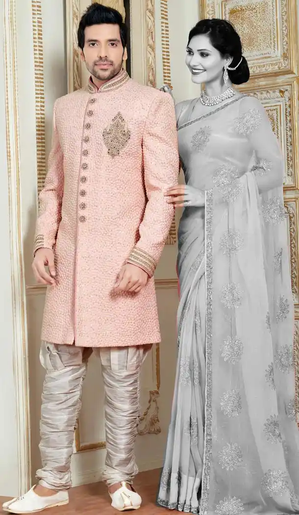 Premium Quality Wedding Sherwani with Bridges In Fancy Mistyrose Color | FH554282796