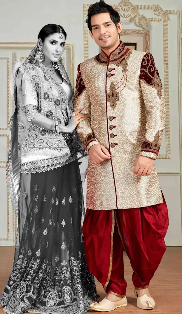 Premium Quality Wedding Sherwani with Dhoti In Brocade White Color | FH554282797