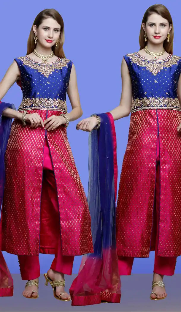 Premium Quality Designer Wear Achkan Narrow Pants Suit in Deep Pink Color | FH554882898