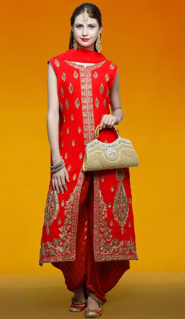 Premium Quality Designer Wear Achkan Patiyala Pants Suit in Red Color | FH554882899