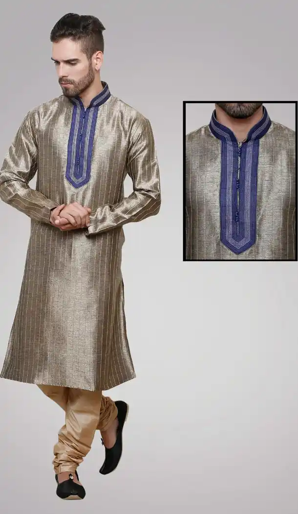 Grey Color Jute Party Wear Readymade Men Churidar Kurta | FH554982871
