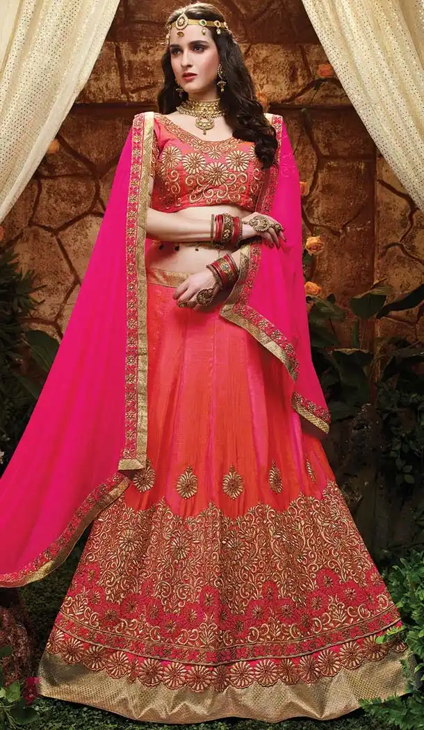 Deep Pink Color Silk Circular Style Indian Traditional Wear Lehenga Choli | FH555883001