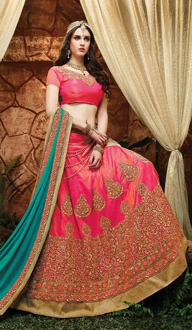 Pink Color Silk Circular Style Indian Traditional Wear Lehenga Choli | FH555883003