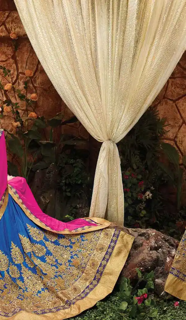 Azure Blue Color Silk Circular Style Indian Traditional Wear Lehenga Choli | FH555883005