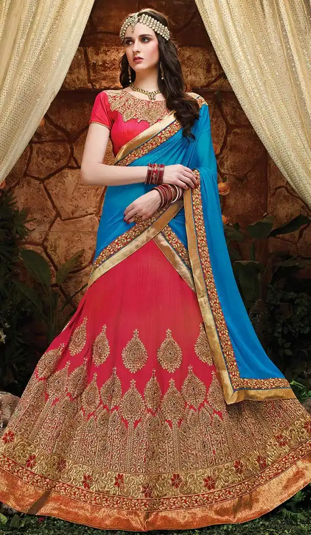 Deep Pink Color Silk Circular Style Indian Traditional Wear Lehenga Choli | FH555883006