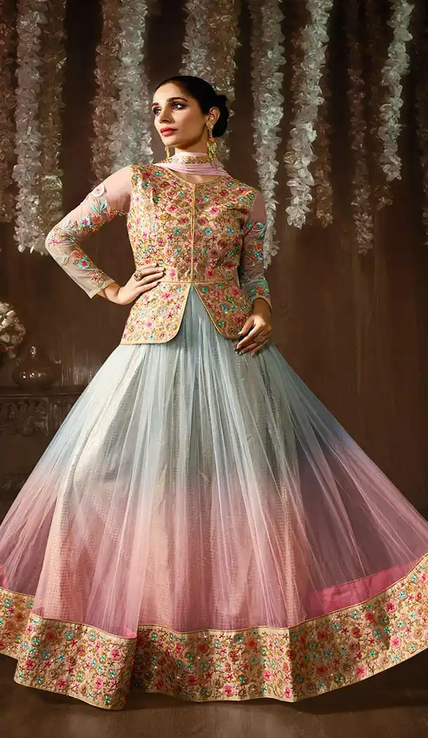 Pink Color Net Embroidery Anarkali Style Churidar Suit | FH556183030