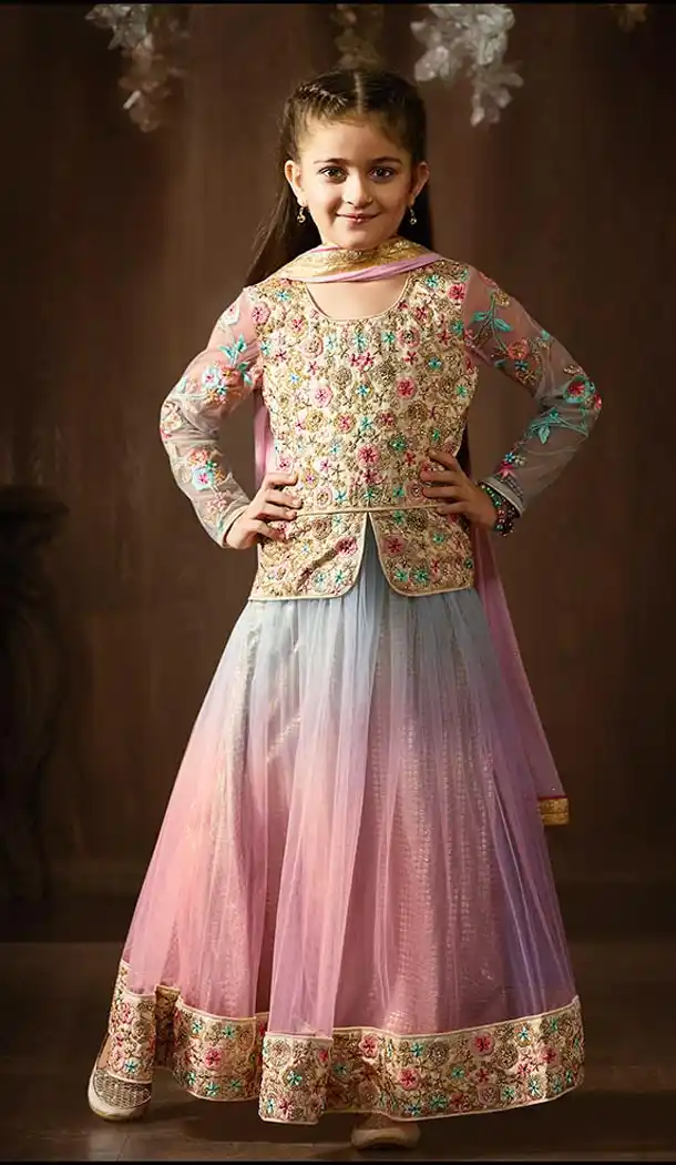 Pink Color Net Anarkali Style Kids Girl Salwar Kameez | FH556283042
