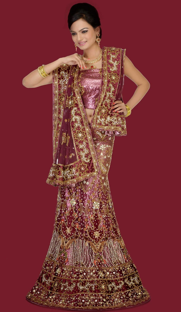 Wedding Bridal Wear Mermaid Cut Style Lehenga Choli in Rose Pink Color and Net | FH556683067