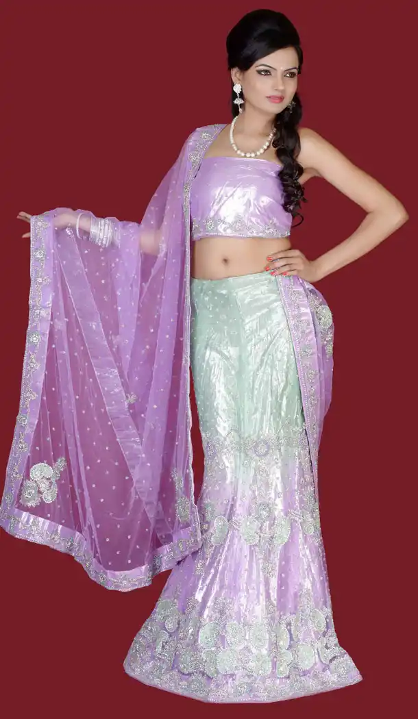 Wedding Bridal Wear Mermaid Cut Style Lehenga Choli in Aloe Vera Green Color and Net | FH556683069