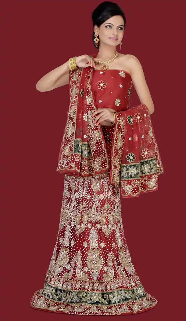 Wedding Bridal Wear Mermaid Cut Style Lehenga Choli in Maroon Color and Net | FH556683070
