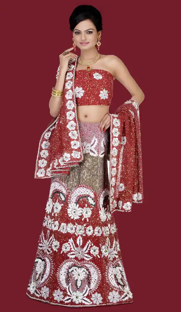 Wedding Bridal Wear Mermaid Cut Style Lehenga Choli in Maroon Color and Georgette | FH556683071