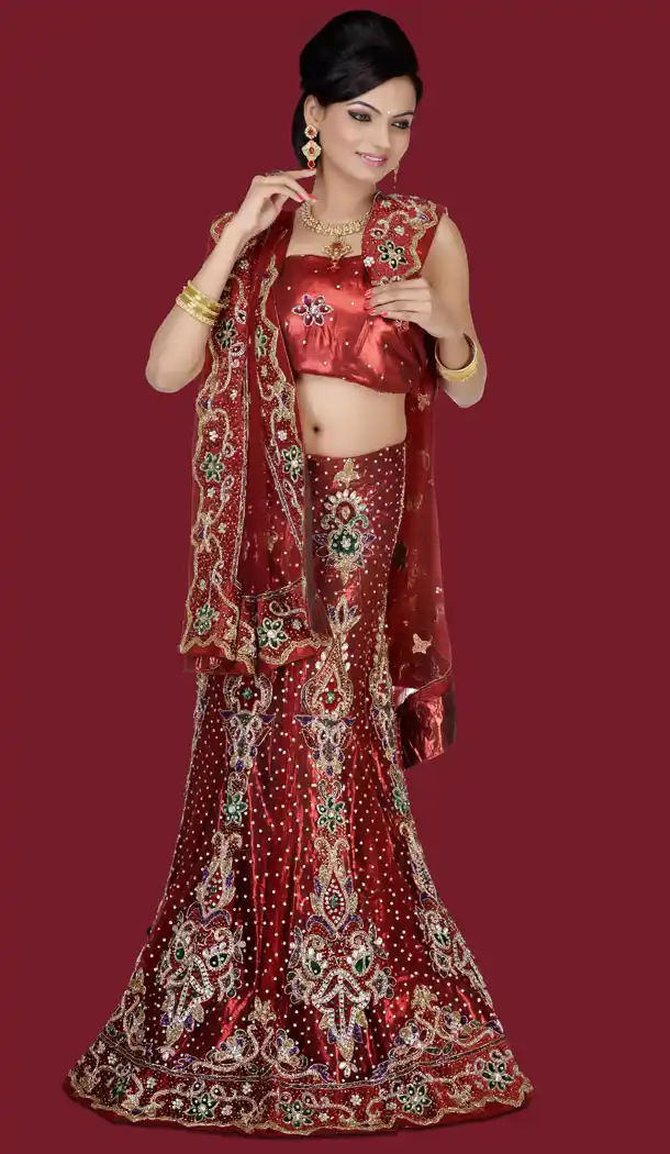 Bridal Wear Mermaid Cut Style Lehenga Choli in Maroon Color and Net | FH556683072