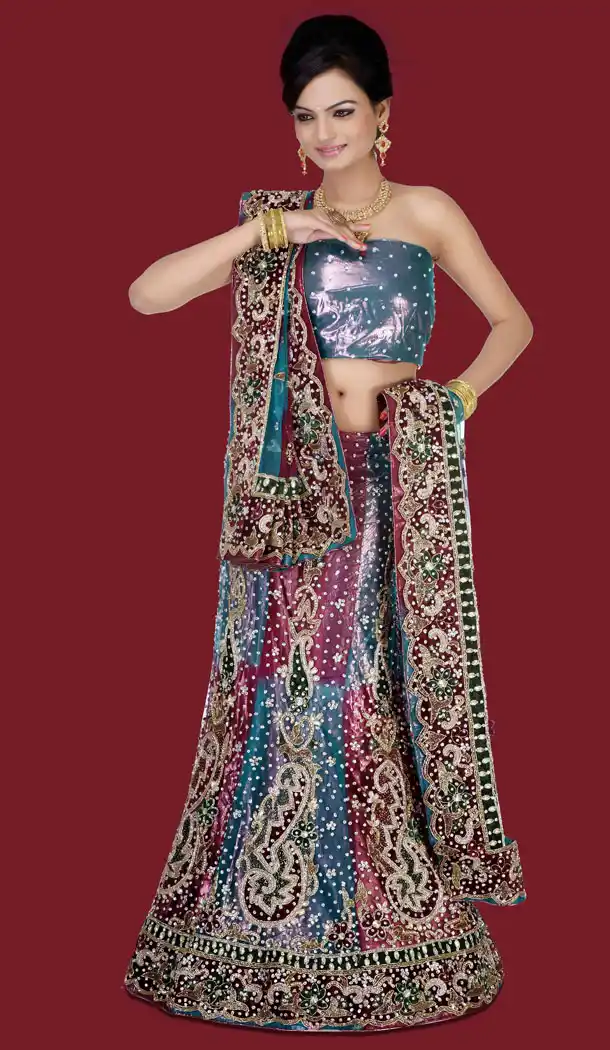 Wedding Bridal Wear Mermaid Cut Style Lehenga Choli in Cadet Blue Color and Net | FH556683074