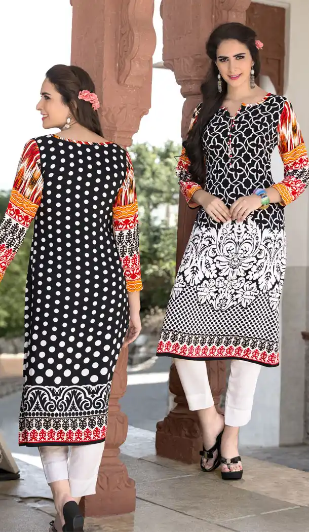 Black Color Graphic Print Straight Style Party Wear Readymade Kurtis | FH558183292