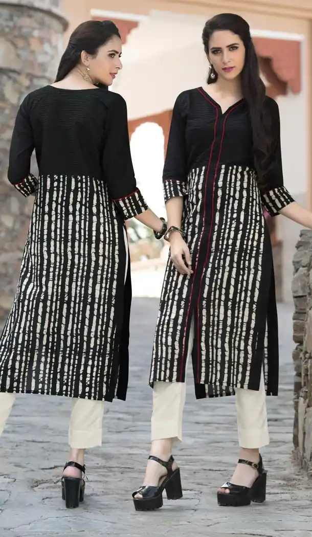 Black Color Graphic Print Straight Style Party Wear Readymade Kurtis | FH558183295
