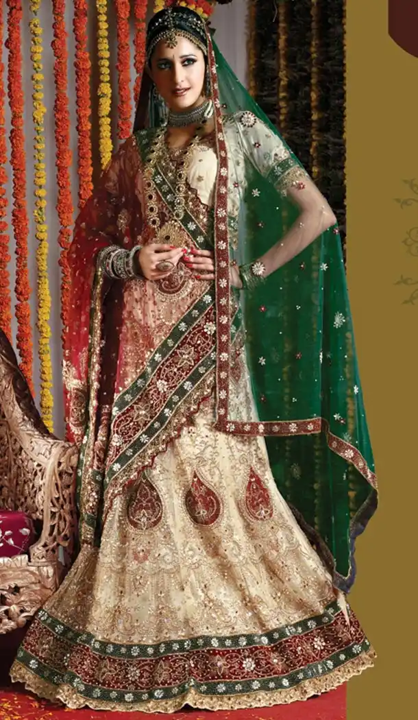 Bridal Indian Wedding Lehenga Choli in Beige Color Net with Circular Style | FH558683325