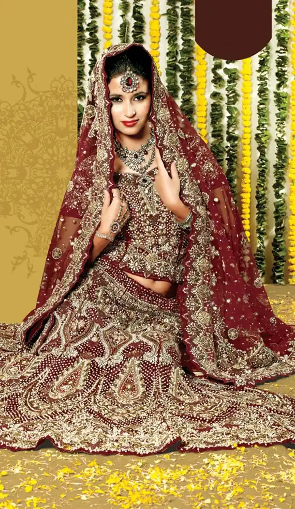 Bridal Indian Wedding Lehenga Choli in Maroon Color Net with Circular Style | FH558683329