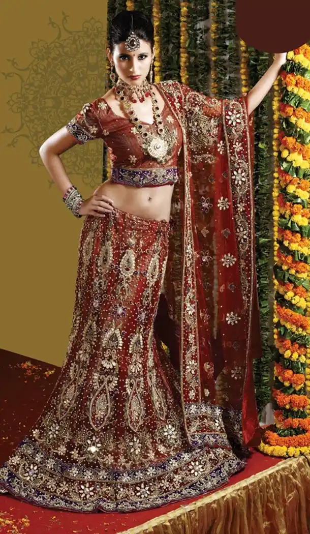 Bridal Indian Wedding Lehenga Choli in Maroon Color Net with Circular Style | FH558683331
