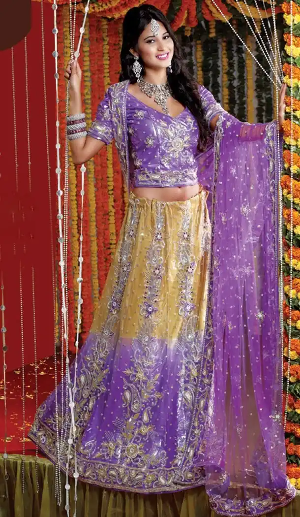Bridal Indian Wedding Lehenga Choli in Beige Color Net with Circular Style | FH558683332