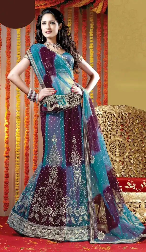 Bridal Indian Wedding Lehenga Choli in Green Color Net with Circular Style | FH558683334