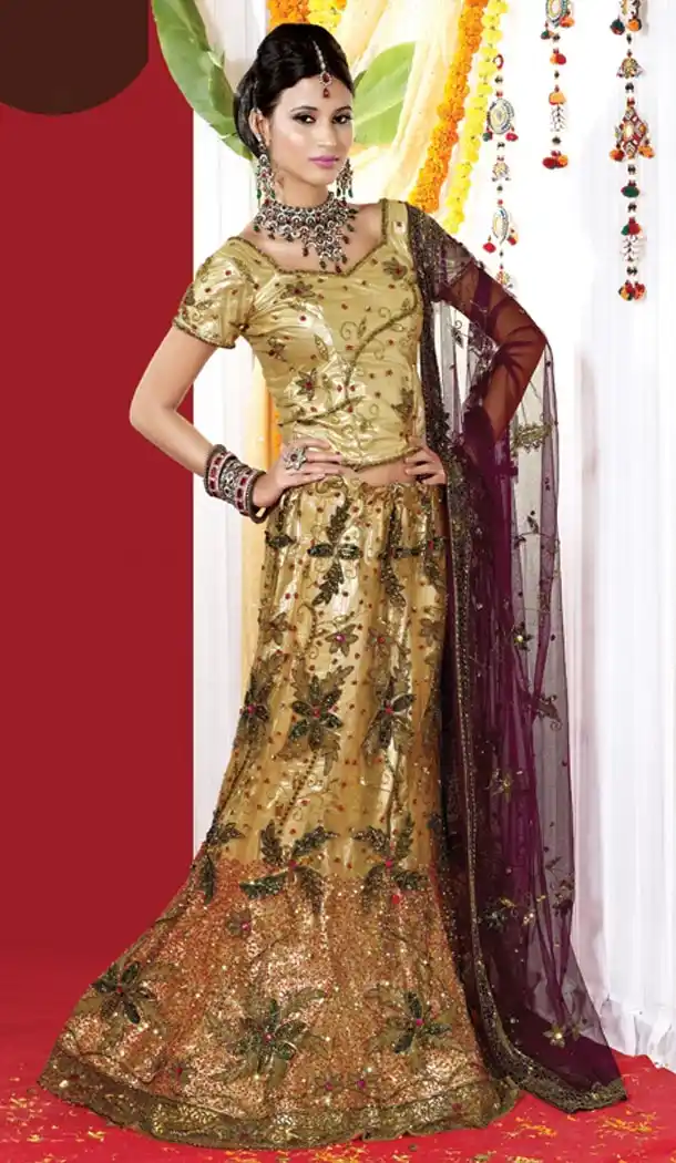 Bridal Indian Wedding Lehenga Choli in Beige Color Net with Circular Style | FH558683336