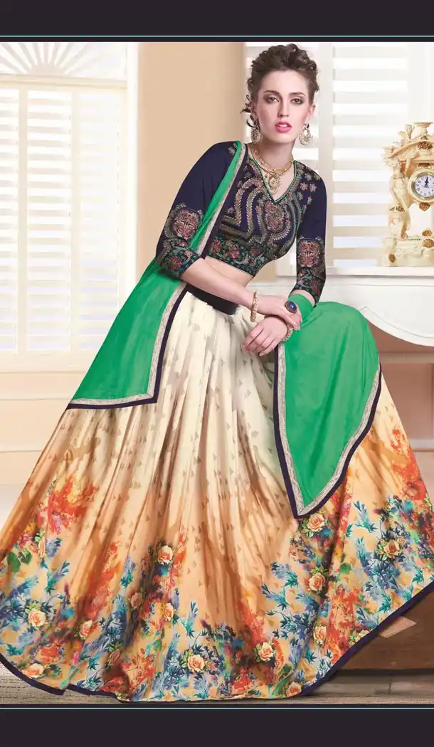 Orange Color Cotton,Satin Digital Print Circular Style Lehenga Choli | FH559683433