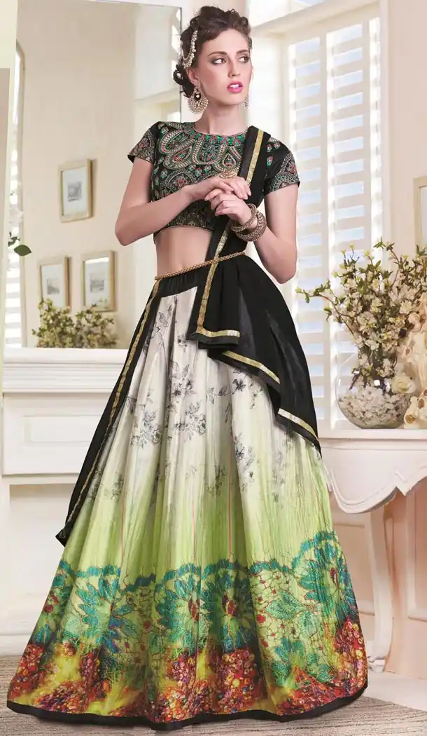 White Color Cotton,Satin Digital Print Circular Style Lehenga Choli | FH559683435