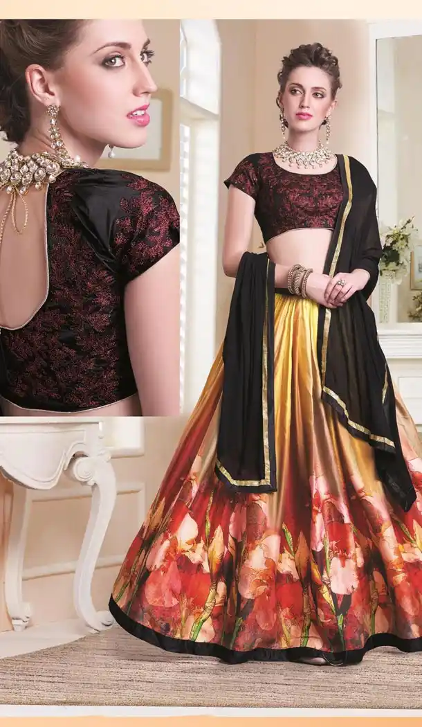 Yellow Color Cotton,Satin Digital Print Circular Style Lehenga Choli | FH559683436