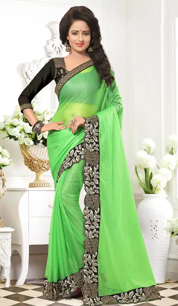 Green Color Lycra Lace Work Casual Wear Saree Blouse | FH559883444