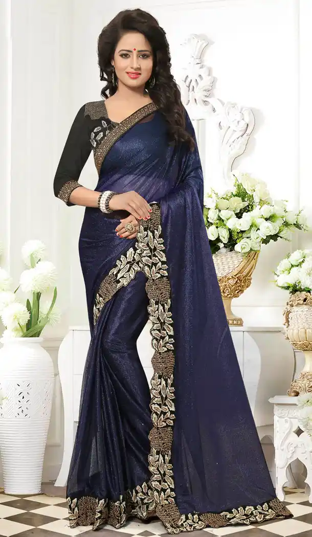 Navy Blue Color Lycra Lace Work Casual Wear Saree Blouse | FH559883446