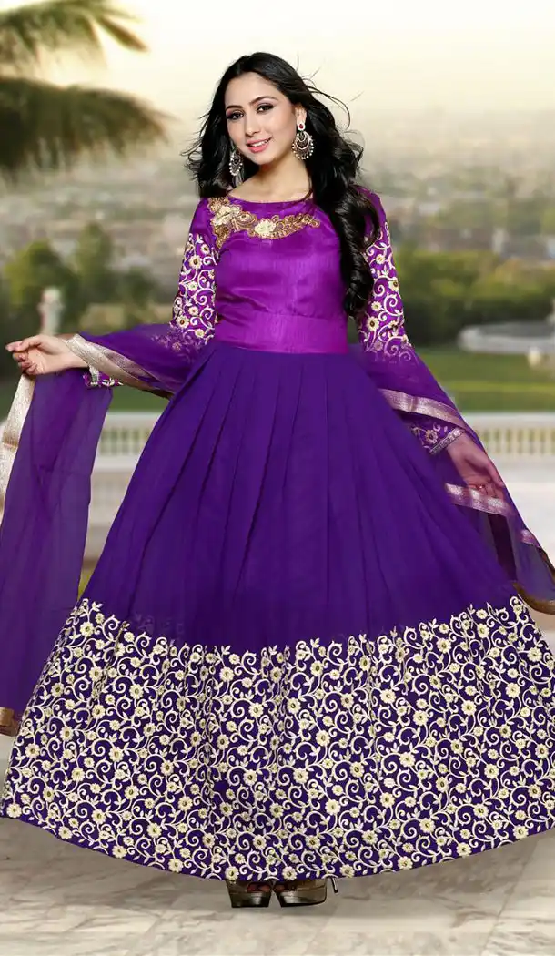 Purple Color Georgette Anarkali Style Churidar Kameez | FH560883593